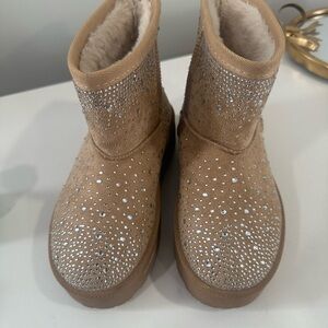 Tan Kids Boots with Rhinestone Detailing